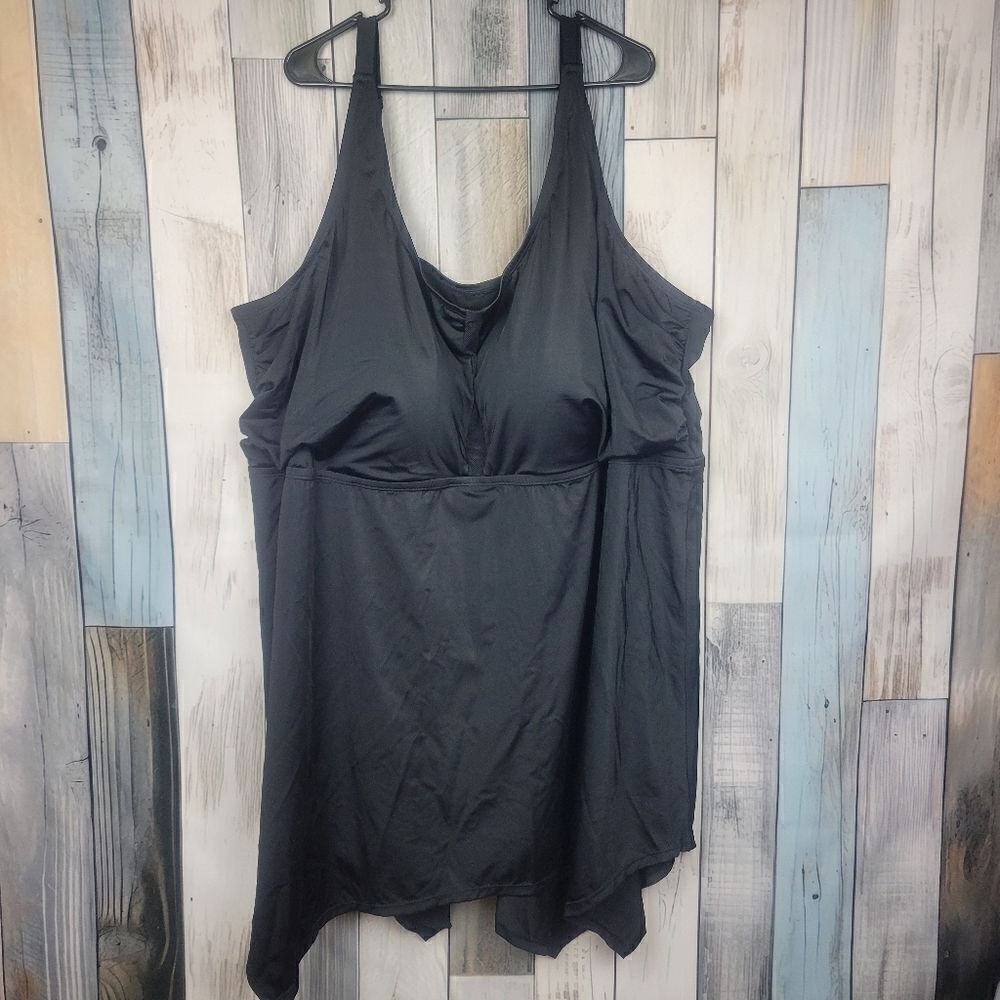 Swimsuits For All Black Tankini Swim Top  Size 40